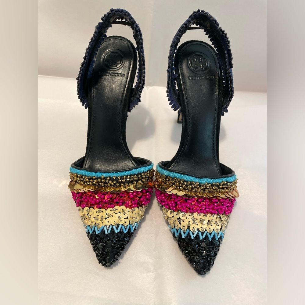Limited Tory Burch Isle Slingback Pumps 6.5 4.25” Heel - Picture 2 of 7